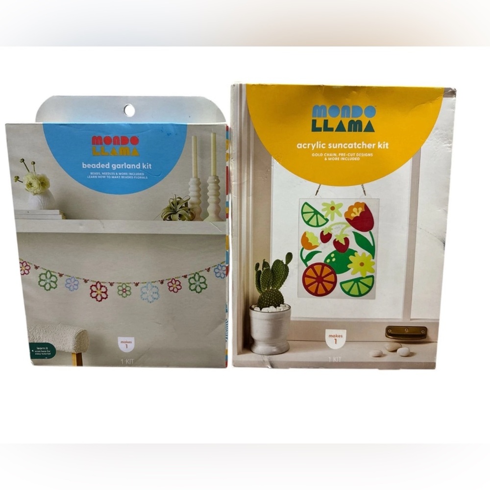 MONDO LLAMA Beaded Garland Kit & Acrylic Suncatcher Kit (2 pack bundle)
